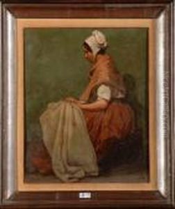 Jeune Fille A La Couture by Louis Marie Dominique Romain Robbe