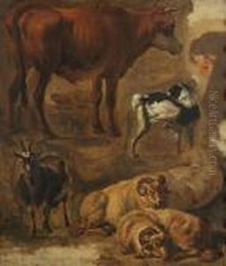 Studie Voor Koe, Hond, Drie Schapen En Geit by Louis Marie Dominique Romain Robbe