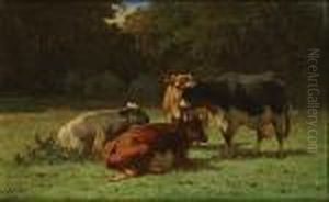 Vier Rustende Koeien. by Louis Marie Dominique Romain Robbe