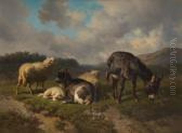 Moutons Et Chevre Surfond De Paysage - view 1