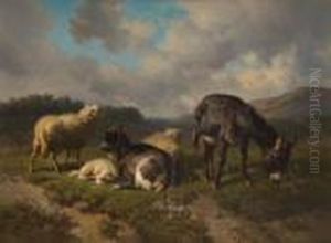 Moutons Et Chevre Surfond De Paysage by Louis Marie Dominique Romain Robbe