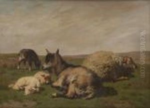 Bouc Et Moutons Sur Fond Depaysage