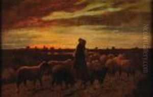La Gardienne De Moutons by Louis Marie Dominique Romain Robbe