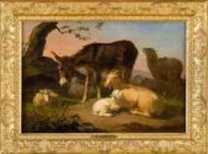 Paesaggio Con Asinello E Armenti In Riposo by Louis Marie Dominique Romain Robbe