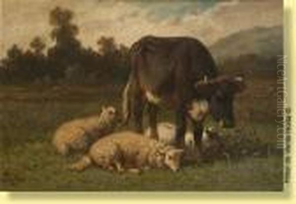 Vacheet Moutons Sur Fond De - view 1