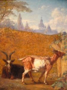 Goats In A Walled Enclosure by Louis Marie Dominique Romain Robbe