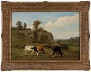 "kuhe Auf Der Weide" Unten Linkssigniert: Robbe by Louis Marie Dominique Romain Robbe