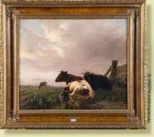 Vaches Couchees Au Pre by Louis Marie Dominique Romain Robbe