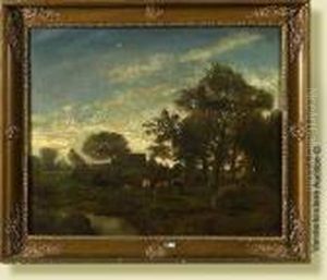 Vaches Et Moutons Au Pre by Louis Marie Dominique Romain Robbe