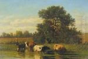 Koeien Aan De Drinkplaats (1864) by Louis Marie Dominique Romain Robbe