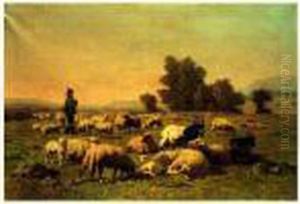 Le Berger Et Son Troupeau by Louis Marie Dominique Romain Robbe