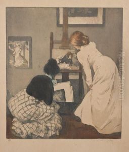 Deux Femmes Regardant Des Estampes by Manuel Robbe