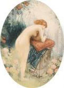 Female Nude In An Ornamental Garden by Manuel Robbe