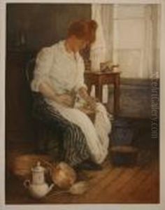 Woman Grinding Coffee Within A Kitchen Interior by Manuel Robbe