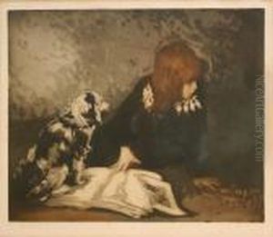 Girl Beside A Torn Book And Dog