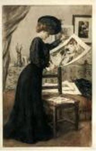 [woman Studying Prints] by Manuel Robbe