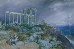 The Temple of Poseidon, Sunium, 1877 by William Simpson