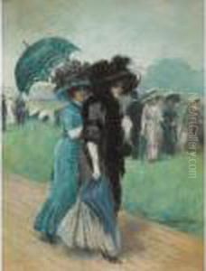 Elegantes Aux Courses [ ; 
Elegant Ladies At The Races ; Pastel Signed Lower Right ; Provenance : 
Gaston Amson, Friend Of The Painter] by Manuel Robbe