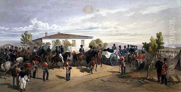 Funeral Cortege of Lord Raglan Leaving Head Quarters, plate from The Seat of War in the East, pub. by Paul and Dominic Colnaghi and Co., 1856 - view 1
