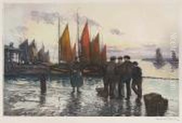 Pecheurs Et Une Vieille Femme Au Port - view 1