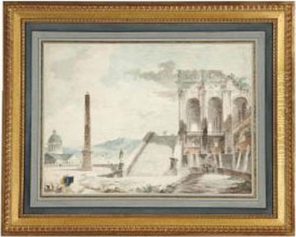 Figures Amongst Architectural Ruins - view 1