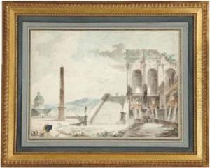 Figures Amongst Architectural Ruins by Hubert Robert