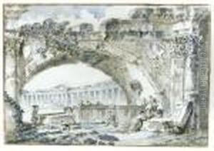 A Capriccio Of Roman Ruins by Hubert Robert