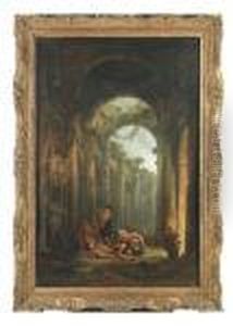 Classical Ruins With Soldiers Gambling by Hubert Robert