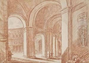 The Courtyard Of The Palazzo Farnese, Rome by Hubert Robert