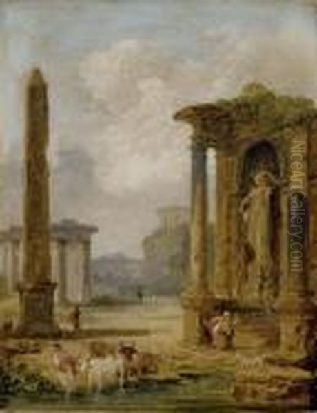 Troupeau Et Ruines Antiques - view 1