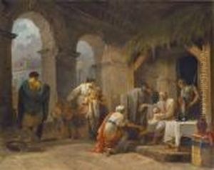 Belisaire Recevant L'hospitalite D'un Paysan Qui A Servi Sous Ses Ordres by Hubert Robert