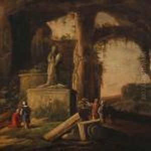 Persons By Ruins And Statues by Hubert Robert