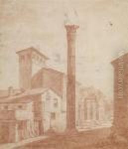 Vue De Ruines Animees by Hubert Robert