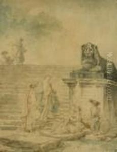 Personnages Dans Un Escalier by Hubert Robert