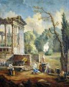 Landscape With A Temple Ruin And Staffage Figures.