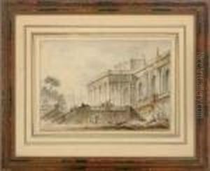 Figures On A Palatial Terrace by Hubert Robert