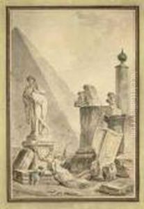 La Fileuse: Capriccio With The 
Pyramid Of Cestius, A Statue Ofhercules, Roman Altars, Sarcophagi And 
Amphorae, A Woman Spinningand A Child