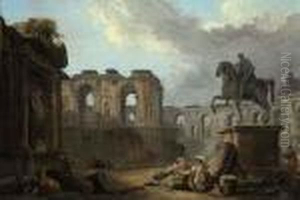 A Roman Capriccio With Washerwomen By The Statue Of Marcusaurelius - view 1