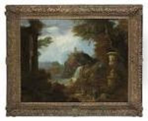 An Architectural Cappriccio, With Washerwomen By A River An Architectural Cappriccio, With Washerwomen By A River