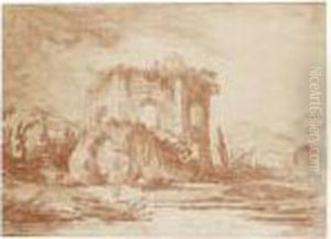 A Fantastical View With The Temple Of Diana And The Ruined Baths Atbaia, Near Naples by Hubert Robert