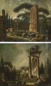 Caprice Representant Le Temple De Saturne Au Forum De Rome by Hubert Robert