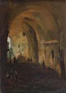 Halte Des Soldats Dans Un Refuge Naturel by Hubert Robert