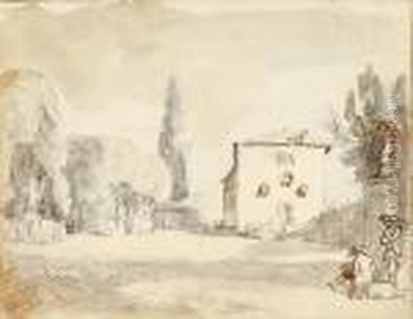 Sitzender Kunstler, Mit Begleitperson, Im Hof Einer
Italienischen Villa Zeichnend - view 1