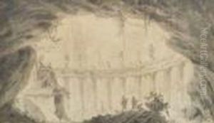 Capriccio Of Figures In A Grotto With Sculpture And A Curvedcolonnade