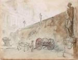 Cour D'une Villa Avec Une Charrette by Hubert Robert