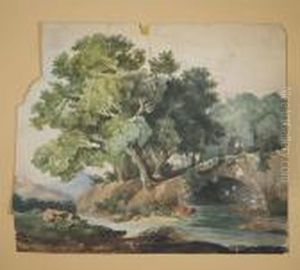 Paesaggio Fluviale Con Ponte Romano E Alberi by Hubert Robert