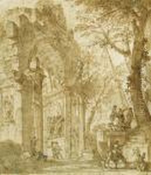 A View Of A Triumphal Arch And The Pyramid Of Cestius With Figures - view 1