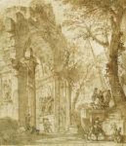 A View Of A Triumphal Arch And The Pyramid Of Cestius With Figures
