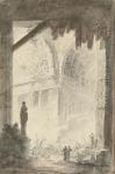 Interior Of A Classical Temple With Figures And Horsemen - view 1