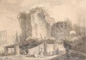 Lavandieres Etendant Du Linge Dans Les Ruines D'un Edifice by Hubert Robert
